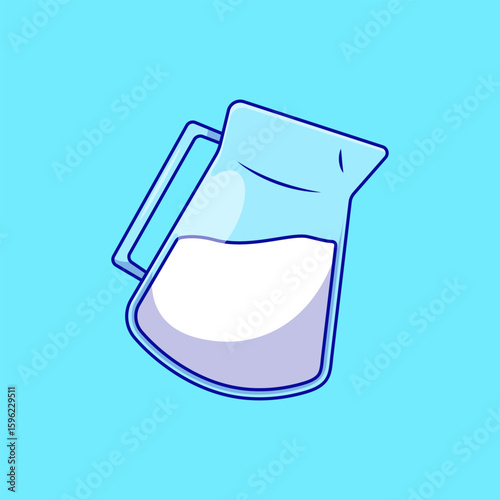 A vector illustration of a blue milk jug or pitcher filled with white liquid, in a cartoon and flat style. Ideal for food, dairy, breakfast, and kitchen-related designs.
