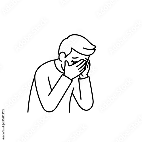 Sad person covering face icon on transparent background
