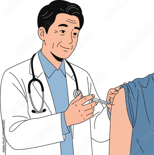 A doctor administers a vaccine injection into a patient's arm.
