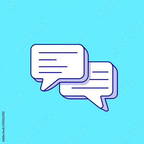 Flat design illustration of two overlapping speech bubbles symbolizing digital conversation, communication, and social interaction in a modern graphic style.
