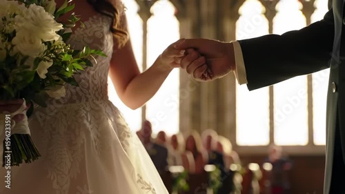 Couple holding hands in a church during wedding ceremony