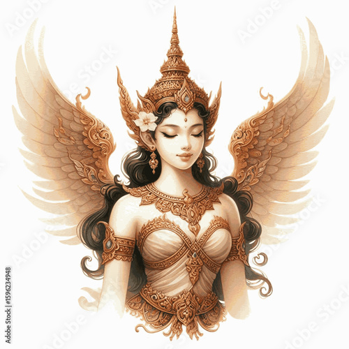 Temple Whisper: Thai angels isolated watercolor vector illustration svg