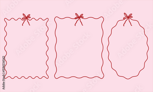 Wavy edge frame design. Doodle of wavy borders. Retro abstract curvy shaped frames with geometric patterns for social media, invitation, poster. Zigzag
