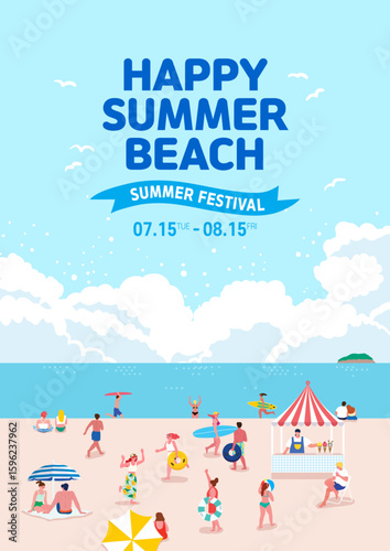 Lively summer beach festival with diverse people
