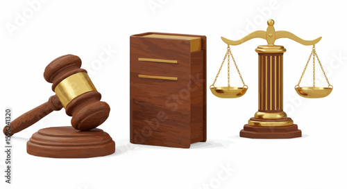 Gavel, book, and scales of justice, representing law and legal concepts.