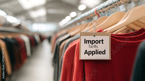 Import Tariffs: Clothing line affected. Rising costs for apparel and fashion. Economic impact and trade policy concept. Price increases for consumers.