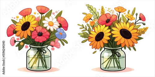 Art of cartoon bouquet of flowers in a vase