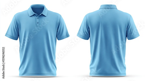 Sky blue polo shirt showcases a modern design with front and back view on a clean white background.