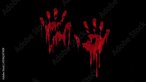 Animated red blood on a wall against on black background.