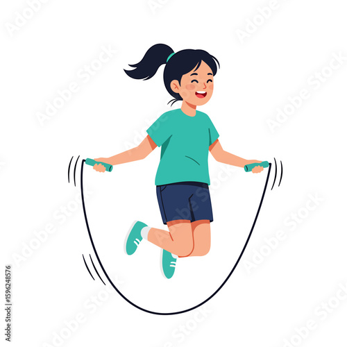 A young girl joyfully jumps rope, displaying active leisure.