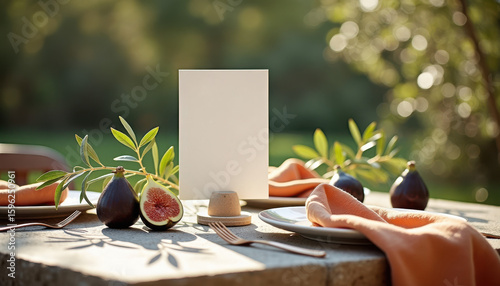 Wallpaper Mural Menu mockup. Elegant al fresco menu card with figs and glass of wine Torontodigital.ca
