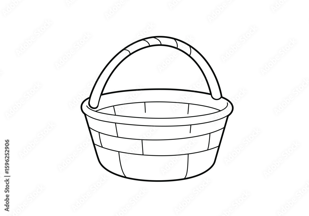 Basket drawing. It is a black and white outline image of a simple woven basket with a handle, suitable for various uses. Vector sketch line art draw. Basket drawing. It is a black and white outline image of a simple woven basket with a handle, suitable for various uses. Vector sketch line art draw.