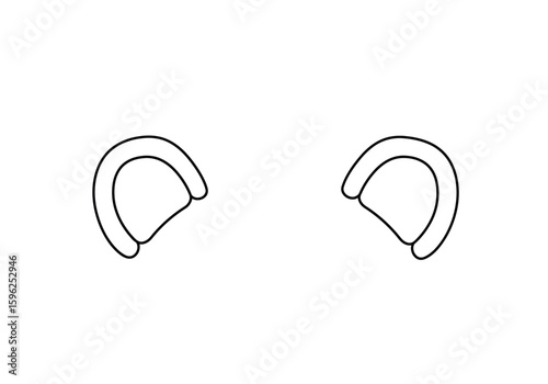 Bear ears drawing. It is a black and white outline image of two bear ears, often used as a costume accessory or a symbol of the animal. Vector sketch line art draw.