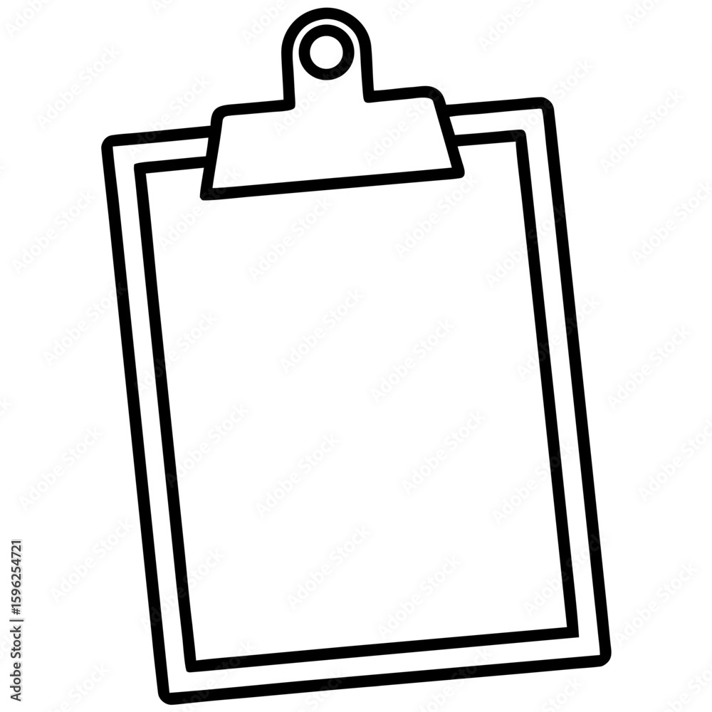 Simple line art drawing of a clipboard holding a sheet of paper with a clip isolated on white background Simple line art drawing of a clipboard holding a sheet of paper with a clip isolated on white background