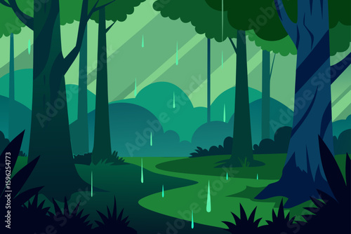 damp forest with rich foliage