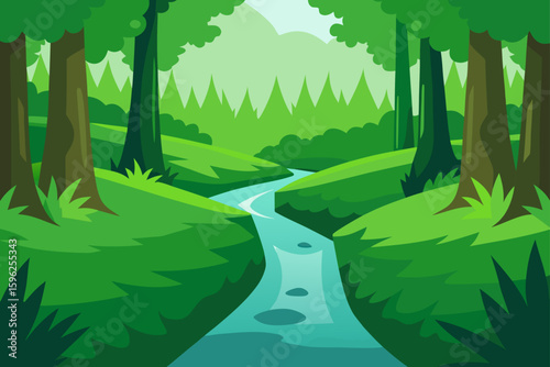forest brook with green coverage