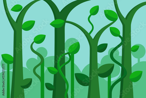 green vines climbing tall trees