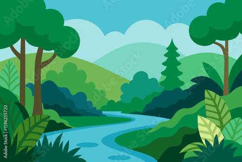lush vegetation by forest river