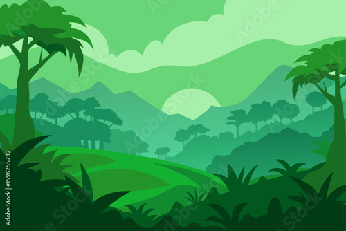 misty green jungle terrain