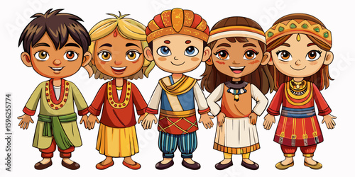 Children with different nationalities on white background