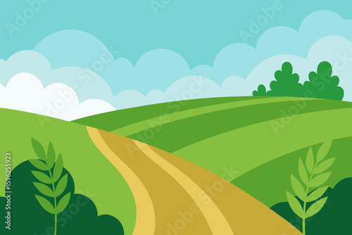 rolling field with wild green herbs