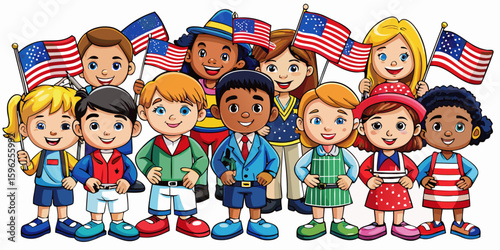 Children with different nationalities on white background