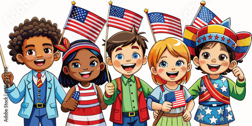 Children with different nationalities on white background