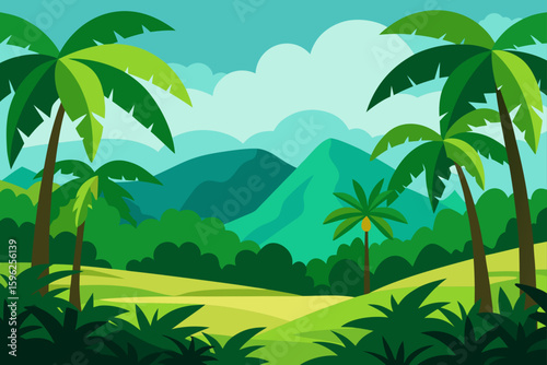 tropical landscape with green trees