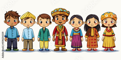 Children with different nationalities on white background