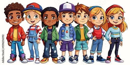 Children with different nationalities on white background