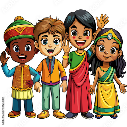 Children with different nationalities on white background