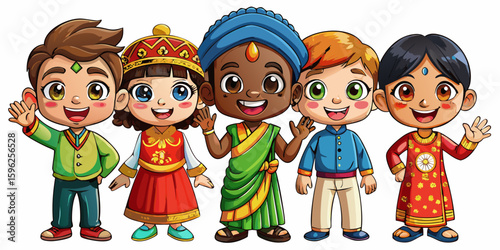 Children with different nationalities on white background