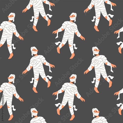 Halloween Mummy seamless pattern on a dark background