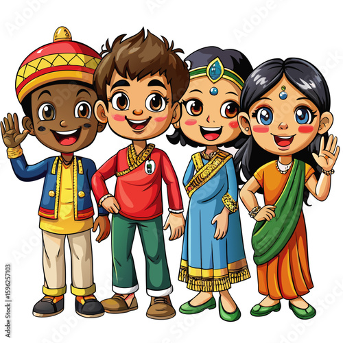 Children with different nationalities on white background