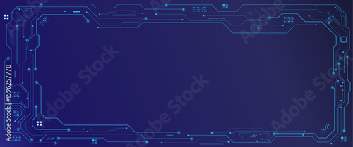 Abstract technology frame and Blue futuristic background with microchip components. Vector illustration