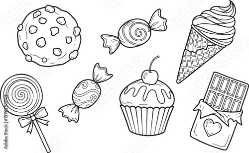 Candy and Dessert Doodle Illustration Set