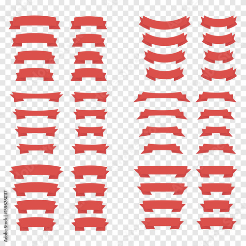 Red  Flat Ribbons Simple, Isolated Vector Background Set 