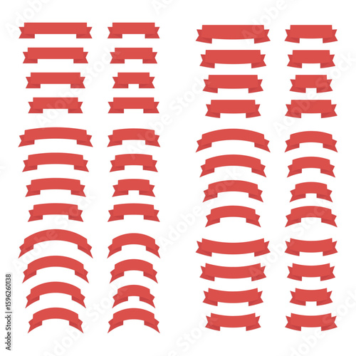 Red Ribbons Simple Flat, Isolated Background Vector Set 