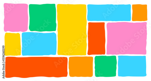 Playful Irregular Text Box Frame Vector Set in Crayon Style. Colorful Doodle Border Shapes with Wavy Edges