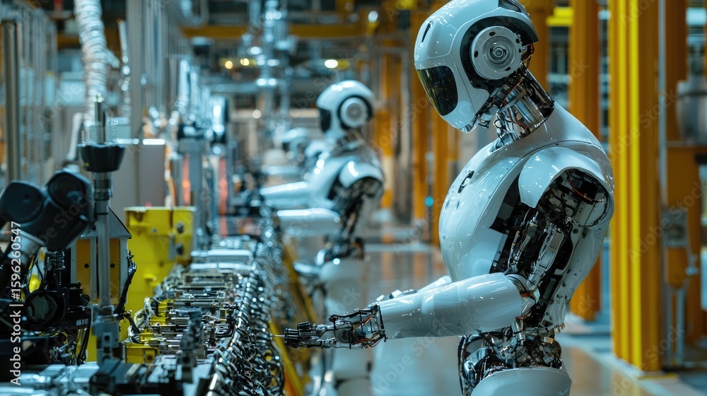 Fototapeta premium Automated factory line with advanced robots.