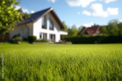 Wallpaper Mural Fresh green lawn in front of modern houses under a bright sunny sky Torontodigital.ca