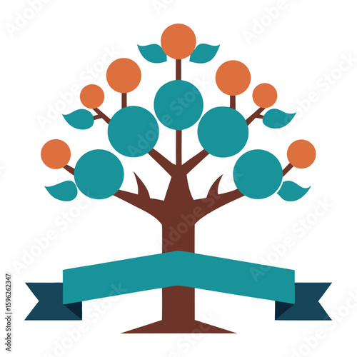 Editable name banners for a classic family tree design with decorative elements