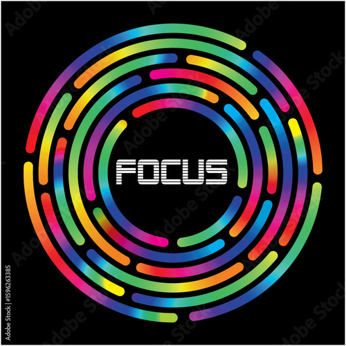 Abstract colorful background with clear focus with a large spectrum in frame on black background. Vector illustration.