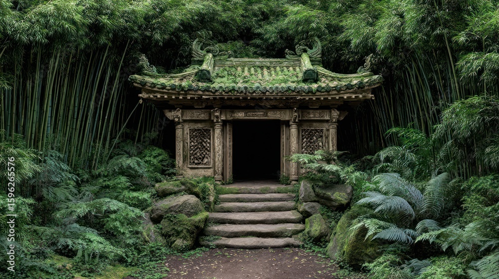 Fototapeta premium Ancient Asian structure in lush jungle
