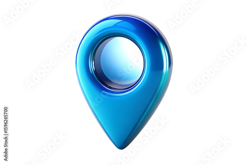 Photo of a glossy blue 3d map pin icon isolated on a transparent background