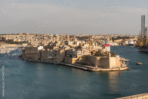 Fototapeta Naklejka Na Ścianę i Meble -  The fortified city of Senglea, as seen from Valletta in Malta.