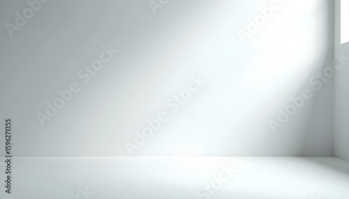 Minimalist empty white room corner with sunlight shadows