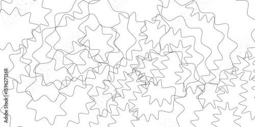 Chaotic line art featuring overlapping, star-like shapes in black against a white background, creating a dynamic and abstract visual pattern with a sense of energetic disarray