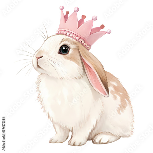 Princess Rabbit A Watercolor Illustration of a Crowned LopEared Bunny