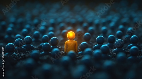 Single, bright figure amidst a dark crowd